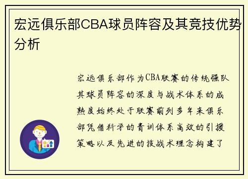 宏远俱乐部CBA球员阵容及其竞技优势分析